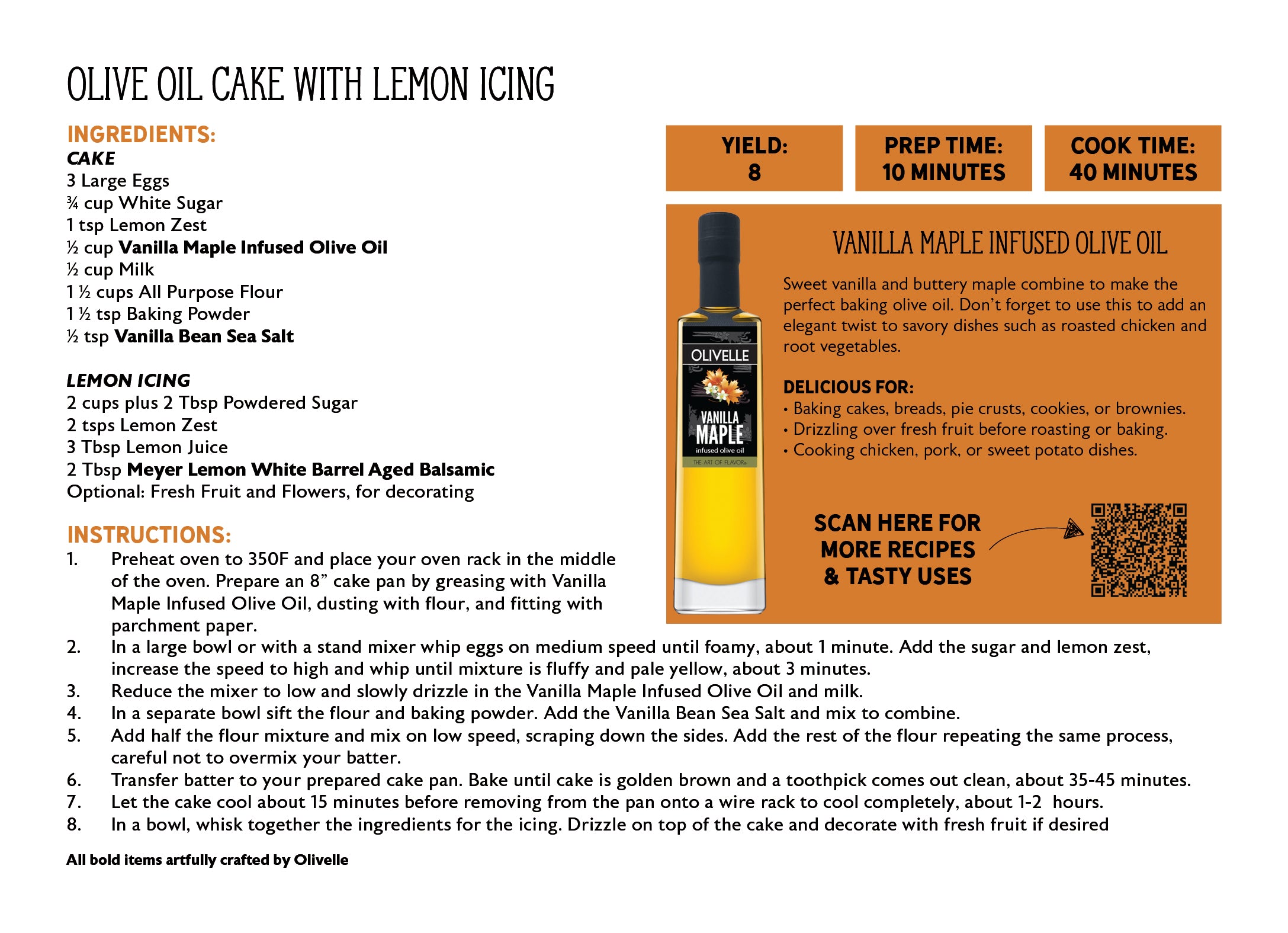 Vanilla Maple Infused Olive Oil - 100ml Bottled